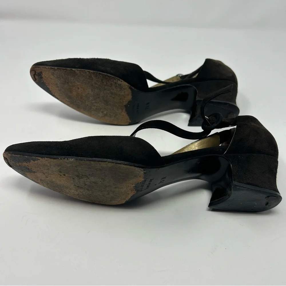 Yves Saint Laurent Suede Brown Strap‎ Pumps Size 7.5N Vintage Designer Shoes